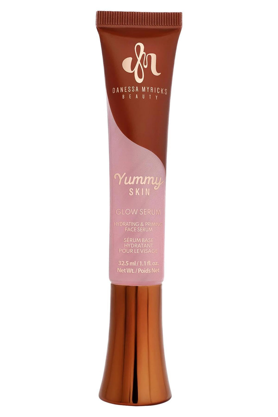 Danessa Myricks front packaging showing soft-pink serum and product name, highlighting glow