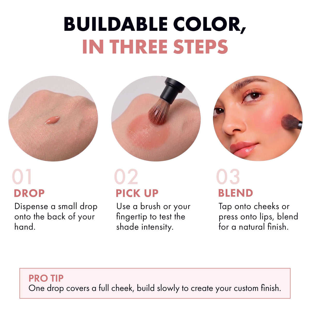 Daniel Sandler Cherub cheek before and after showing buildable colour and lasting wear