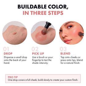 Daniel Sandler Cherub cheek before and after showing buildable colour and lasting wear