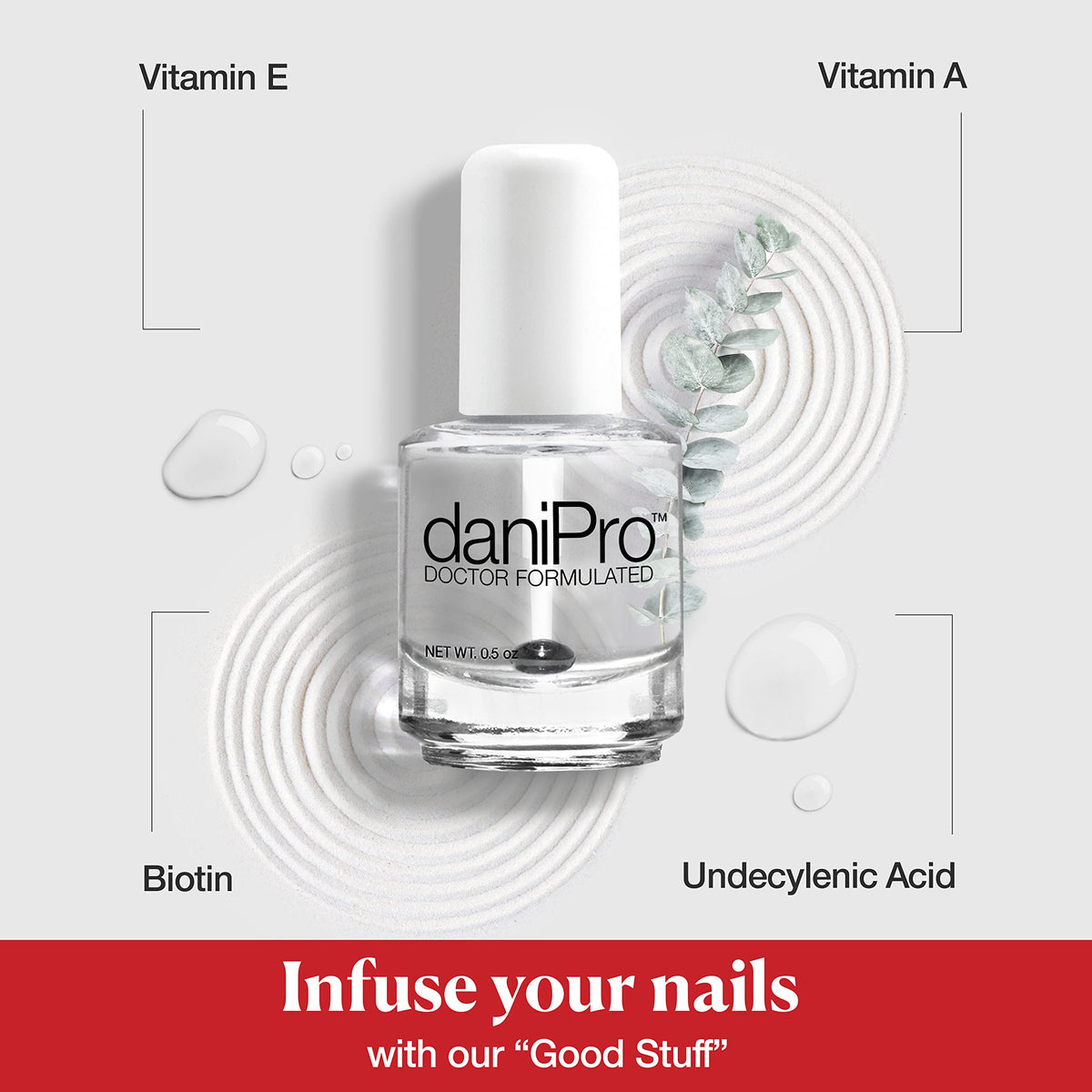 daniPro clear polish stroke on a fingernail showing quick-dry glossy finish for polished look
