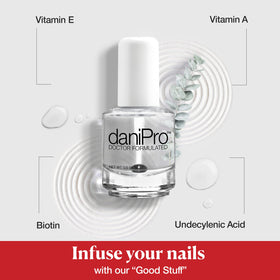 daniPro clear polish stroke on a fingernail showing quick-dry glossy finish for polished look