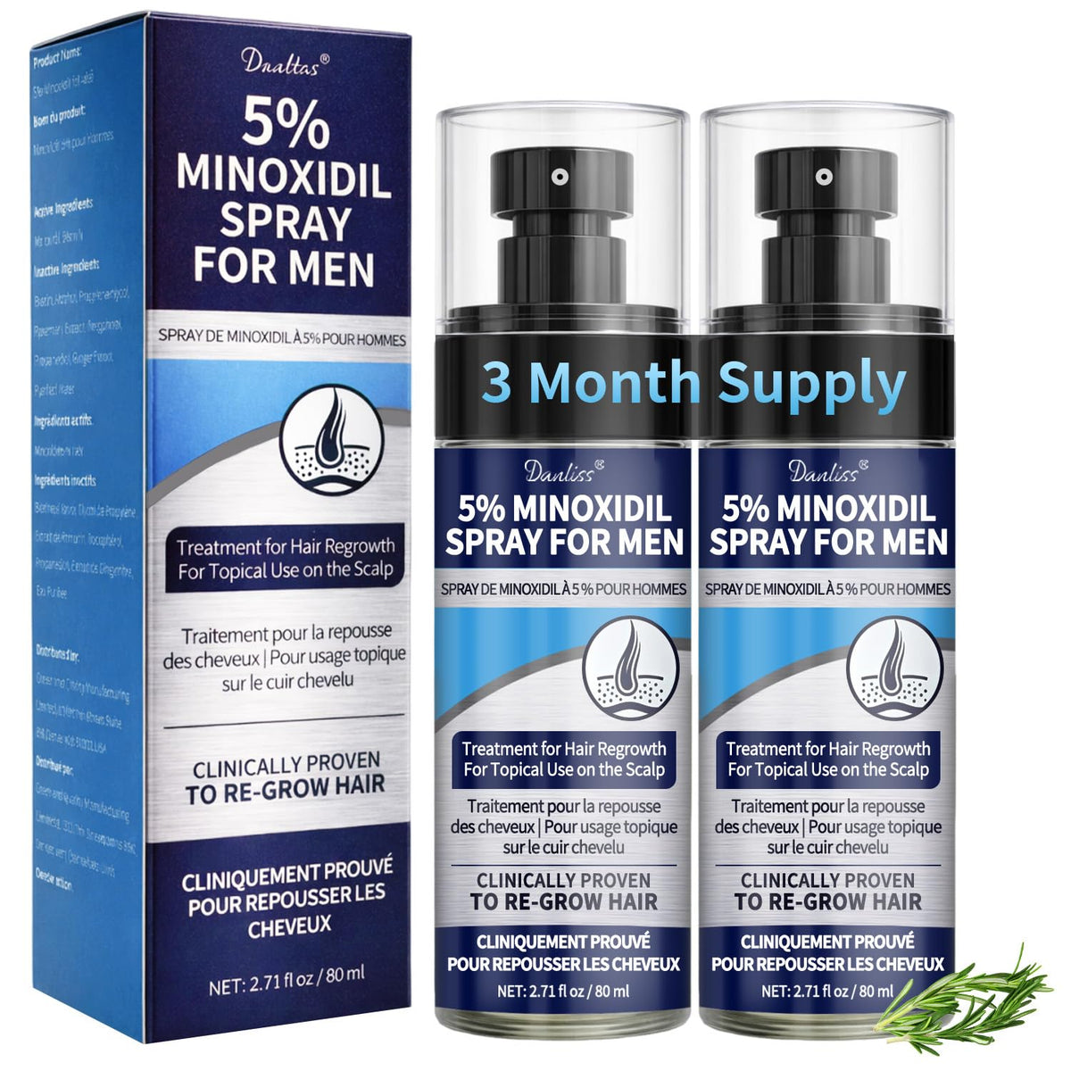 Danliss front packaging showing 5% minoxidil and biotin benefits
