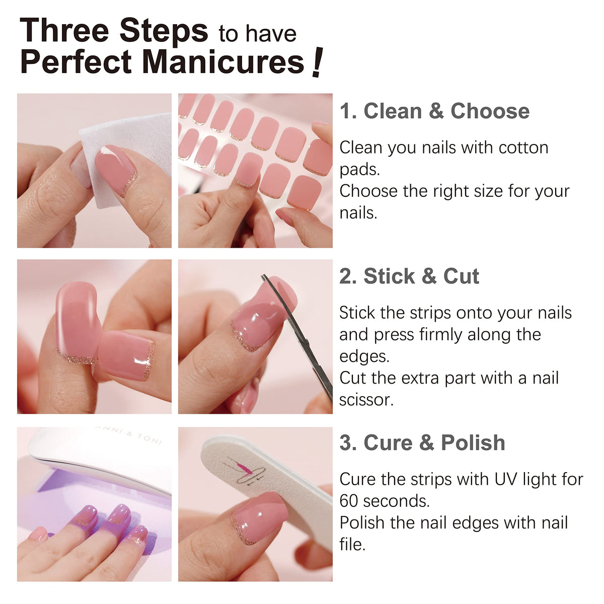 DANNI & TONI size comparison with ruler showing variety for tailored nails
