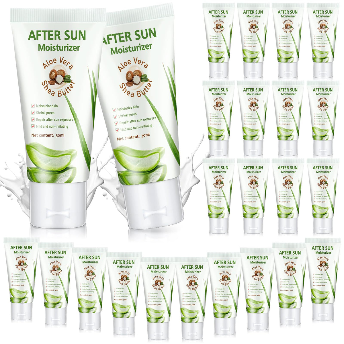 Dansib front packaging showing 24 mini after sun lotions and portability benefit