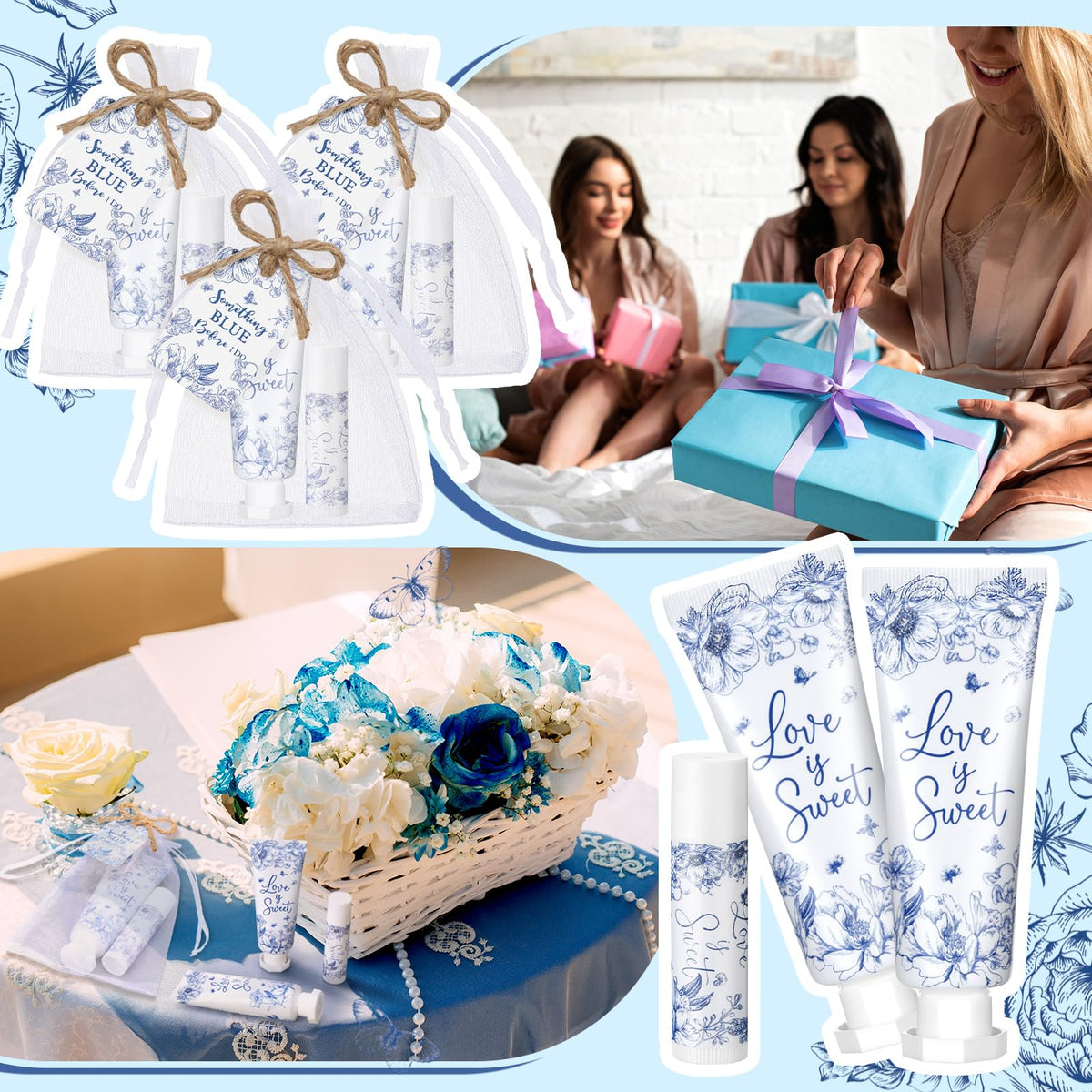 Dansib bridal shower table setting displaying favors integrated into wedding decor