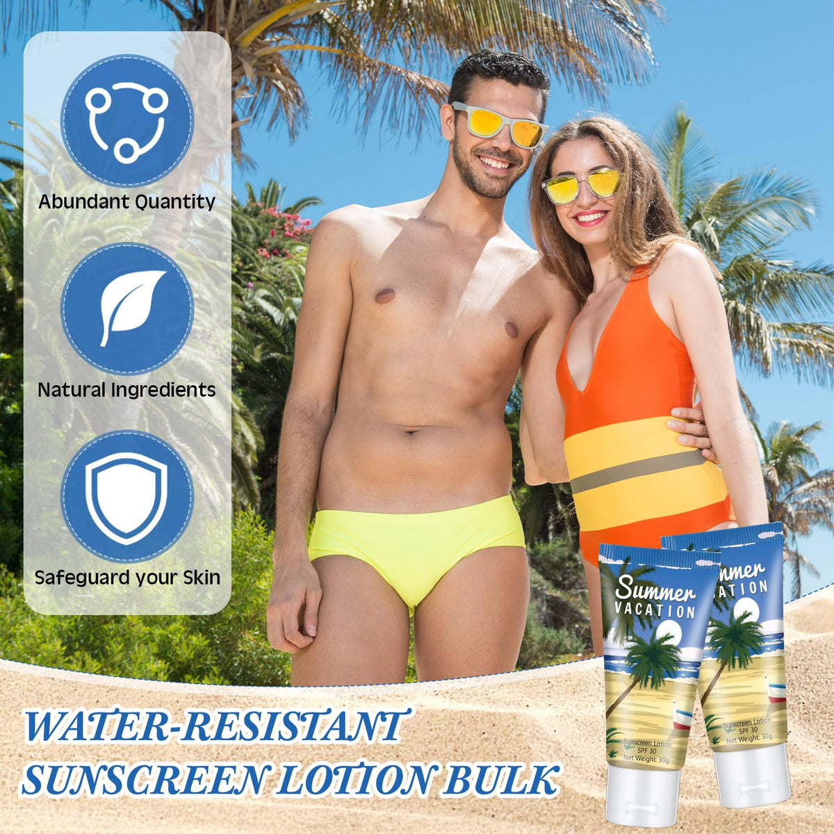 Dansib mini tubes inside a travel pouch beside sunglasses, convenient for vacations and outings