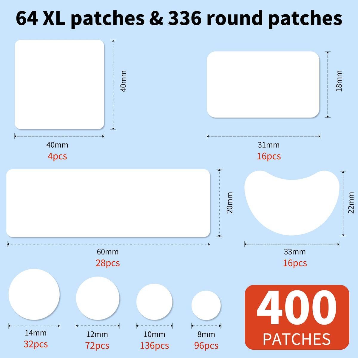 Daolyo spread of eight patch sizes displayed to choose correct coverage