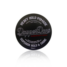 Dapper Dan heavy hold pomade jar front view showing branding and premium packaging benefit