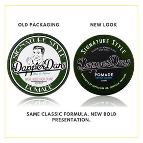 Dapper Dan pomade styled hair lifestyle shot showing strong hold and polished look