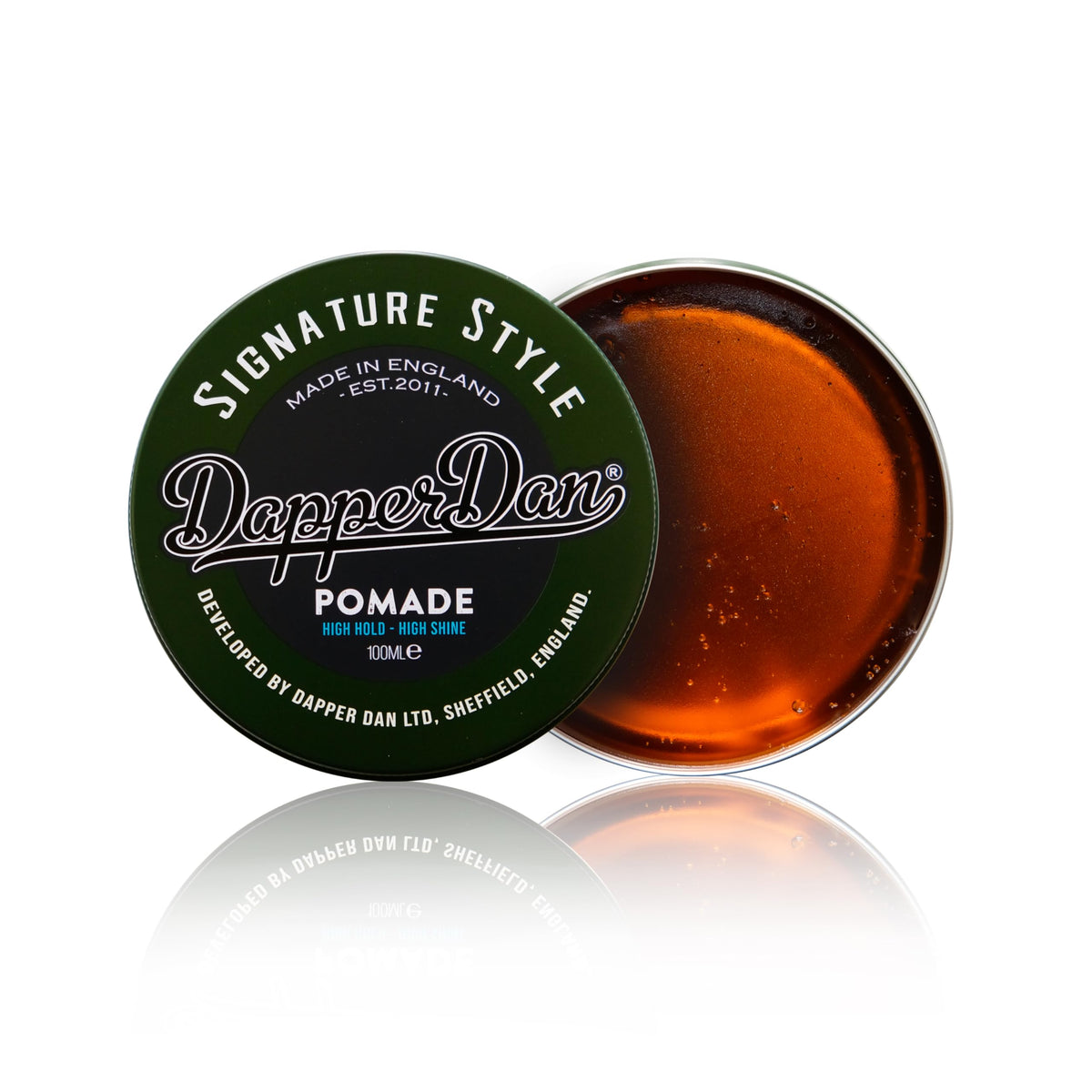 Dapper Dan pomade texture close-up demonstrating smooth, glossy consistency