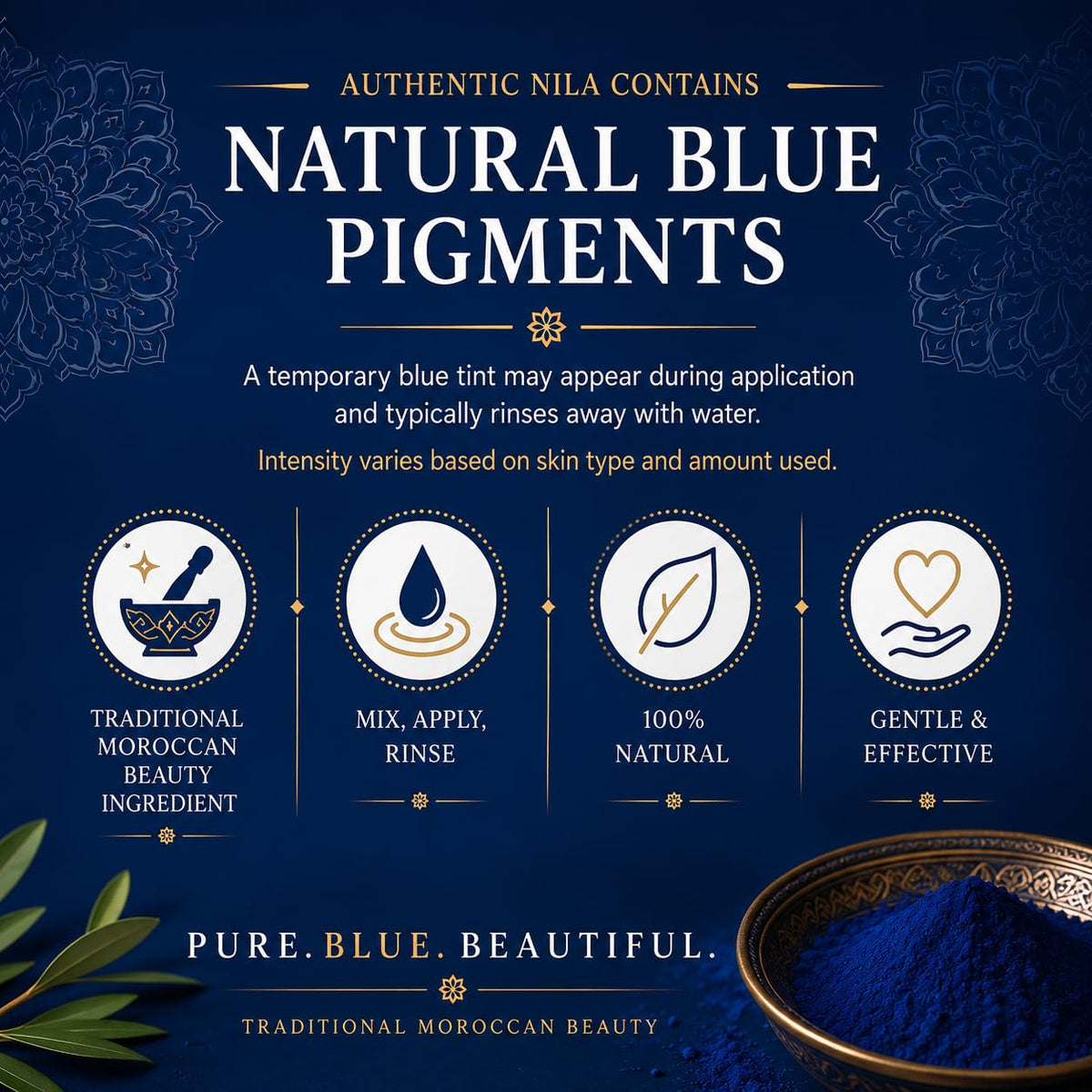 face with Dar Marwa blue mask applied illustrating even coverage and refresh benefit