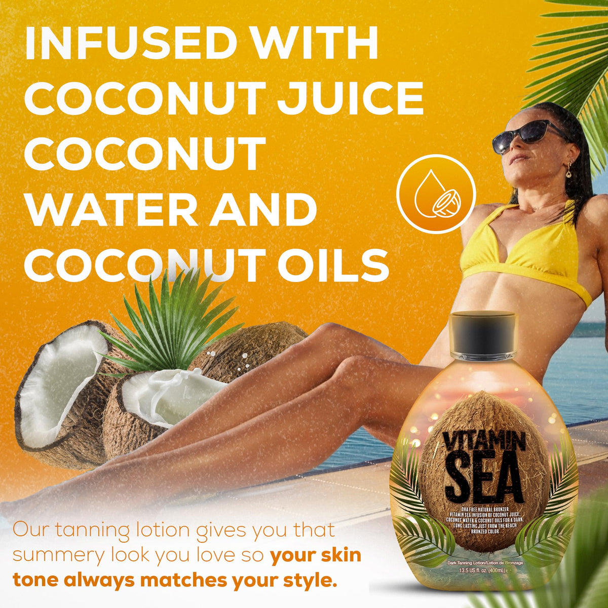 DARK TANS EXCLUSIVE bottle in beach bag showing travel-ready convenience