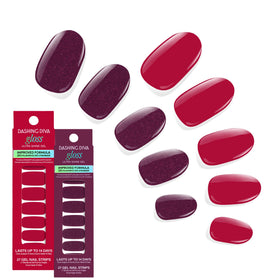 Dashing Diva front packaging showing two classic red gel strip sets and benefits