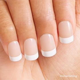 Dashing Diva close-up French tip detail highlighting clean lines and glossy finish