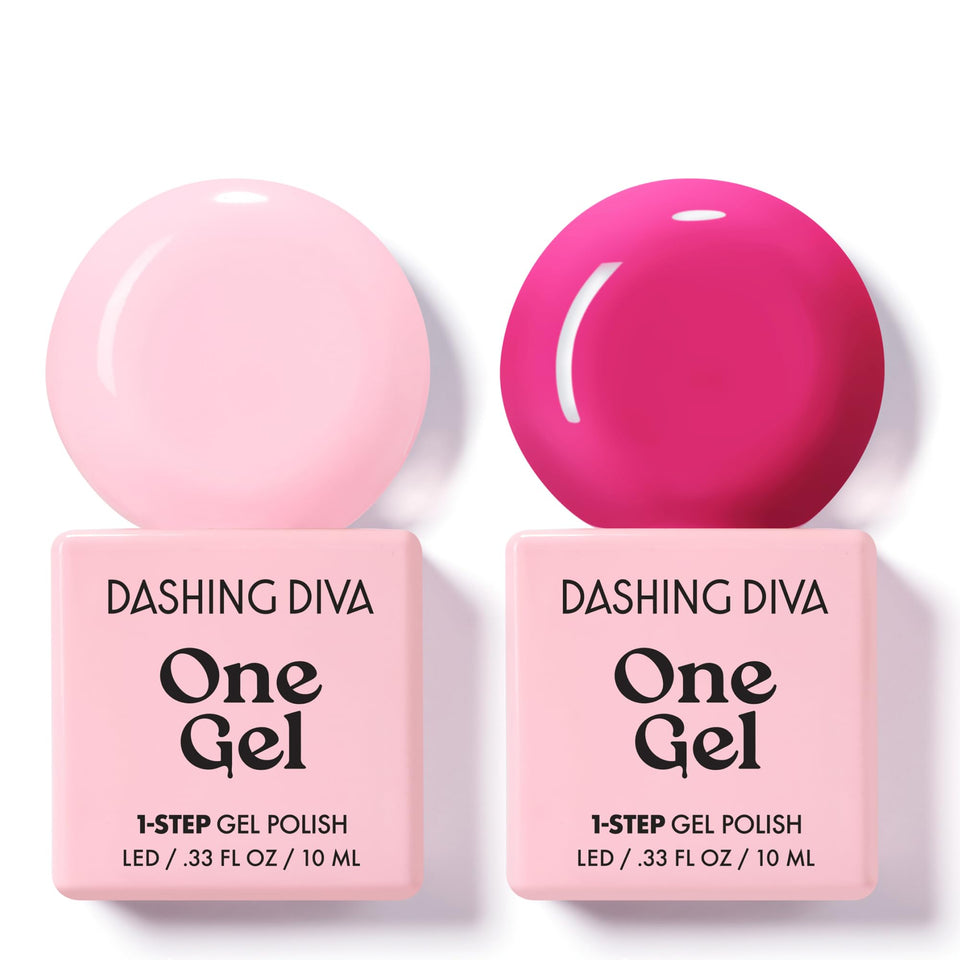 Dashing Diva duo front packaging showing both pink gel bottles and benefits