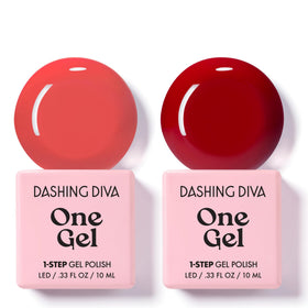 Dashing Diva duo front packaging showing both red gel colors and benefits