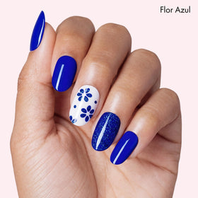 Dashing Diva Flor Azul strip detail showing chip-resistant finish