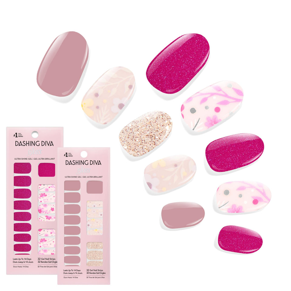 Dashing Diva front packaging showing Moody Florals bundle and glossy benefit