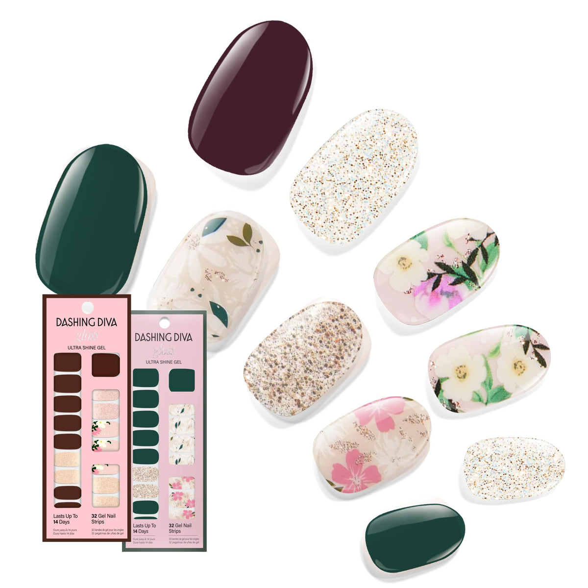 Dashing Diva front packaging showing winter florals and easy salon finish