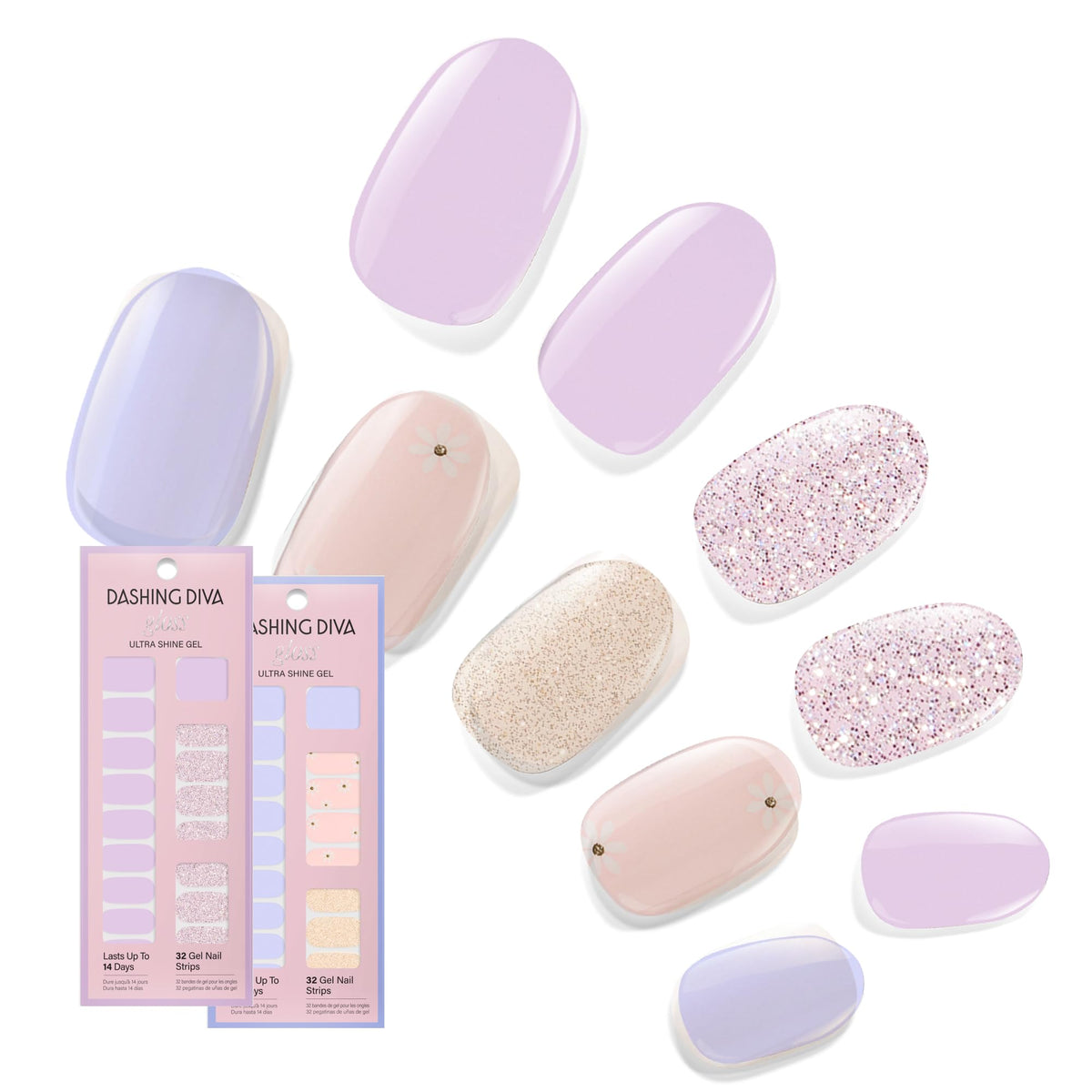Dashing Diva front packaging showcasing both pastel gel-strip sets and fast application benefit