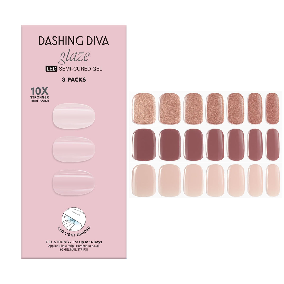 Dashing Diva front packaging showing kit contents and nude shade benefits