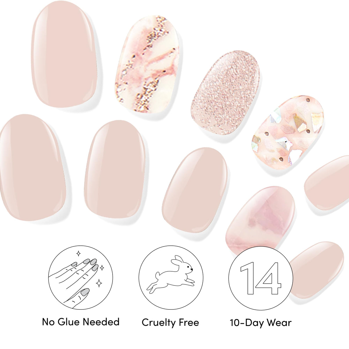 Dashing Diva on hand wearing Crystal Clear strips for translucent glossy nails