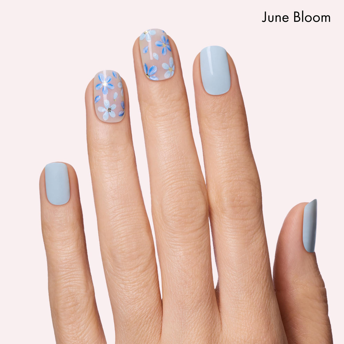 Dashing Diva June Bloom strip close-up highlighting glossy floral detail