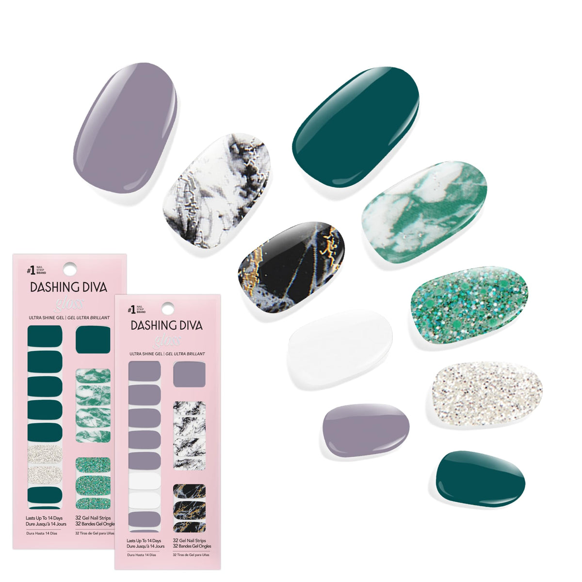 Dashing Diva front packaging showing both Light Marble sets and benefits