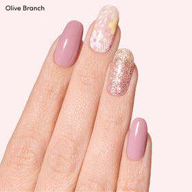 Dashing Diva Olive Branch detail shot showing botanical accents and lasting finish
