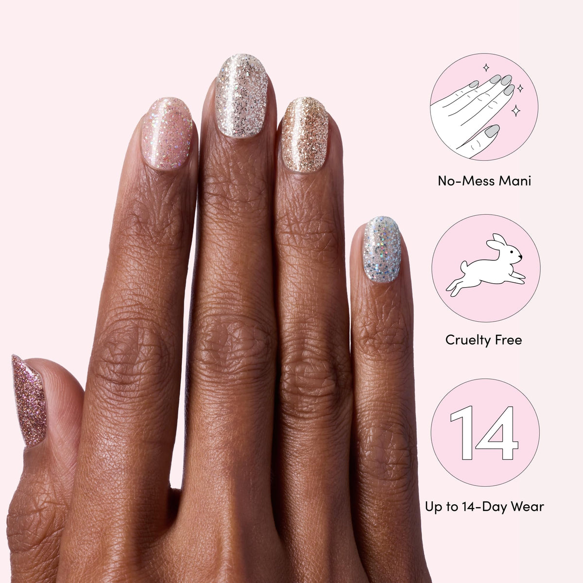 Dashing Diva strip next to a hand for scale showing full-coverage sizes