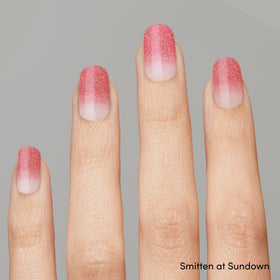 Dashing Diva Smitten at Sundown close-up strips showing gradient detail and lasting shine