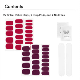 Dashing Diva hand pressing gel strip to nail illustrating easy press-and-file application