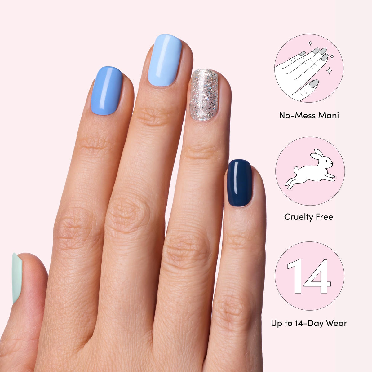 Dashing Diva finished blue ombre manicure demonstrating long-lasting gloss