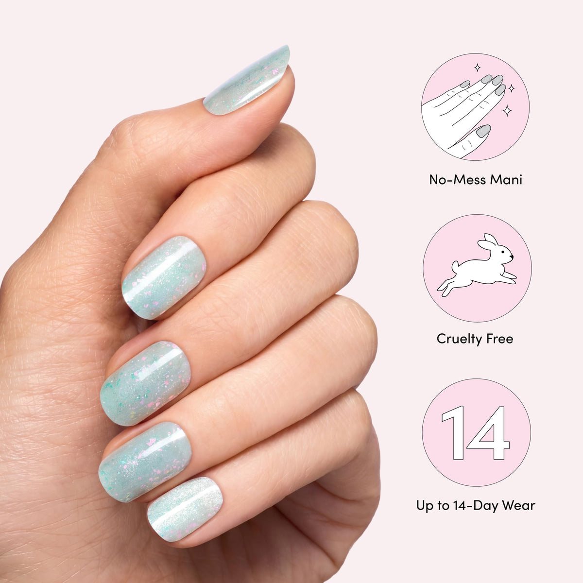 Dashing Diva worn on natural nails demonstrating iridescent Mist Mermaid effect benefit
