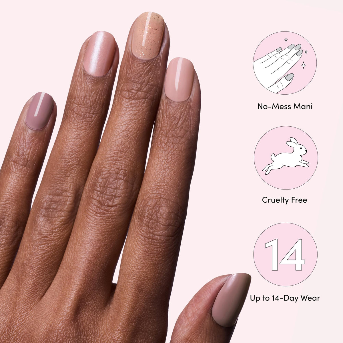 Dashing Diva on hand lifestyle image showing natural nude manicure for everyday wear
