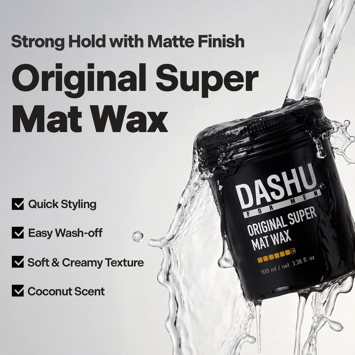 DASHU close-up of matte wax texture showing doughy ease and styling control