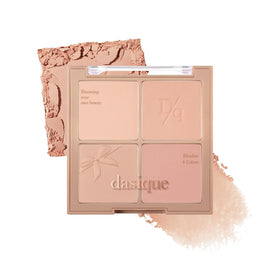 dasique compact front view showing four muted brown shades and compact design benefit: versatile palette