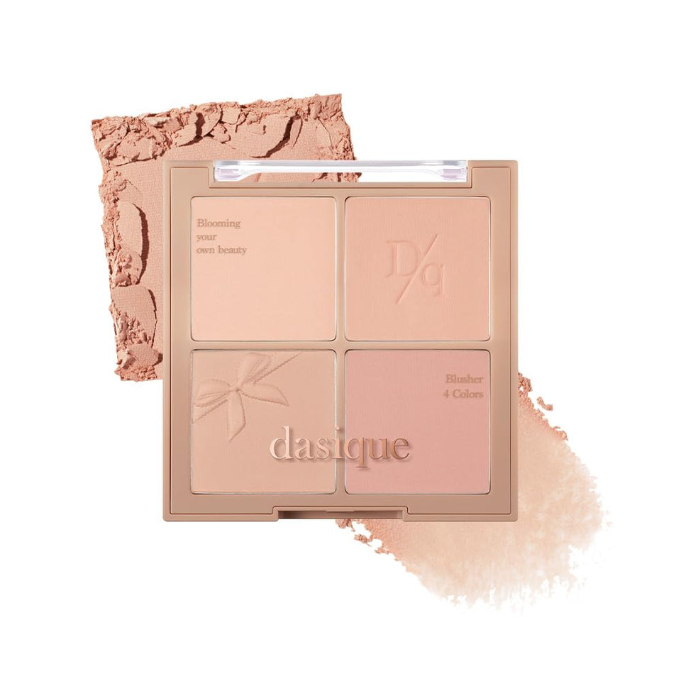 dasique compact front view showing four muted brown shades and compact design benefit: versatile palette