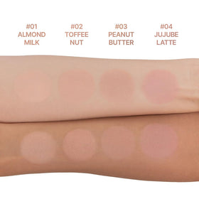 dasique swatch strokes of each shade on arm showing blendable color payoff benefit: customizable warmth