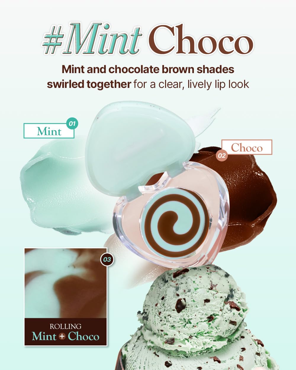 dasique swiped on lips showing mint choco tint and hydrating shine