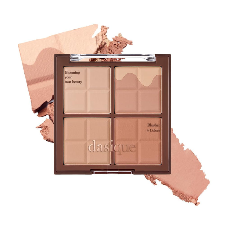 dasique front compact showing four cocoa shades and compact design benefit