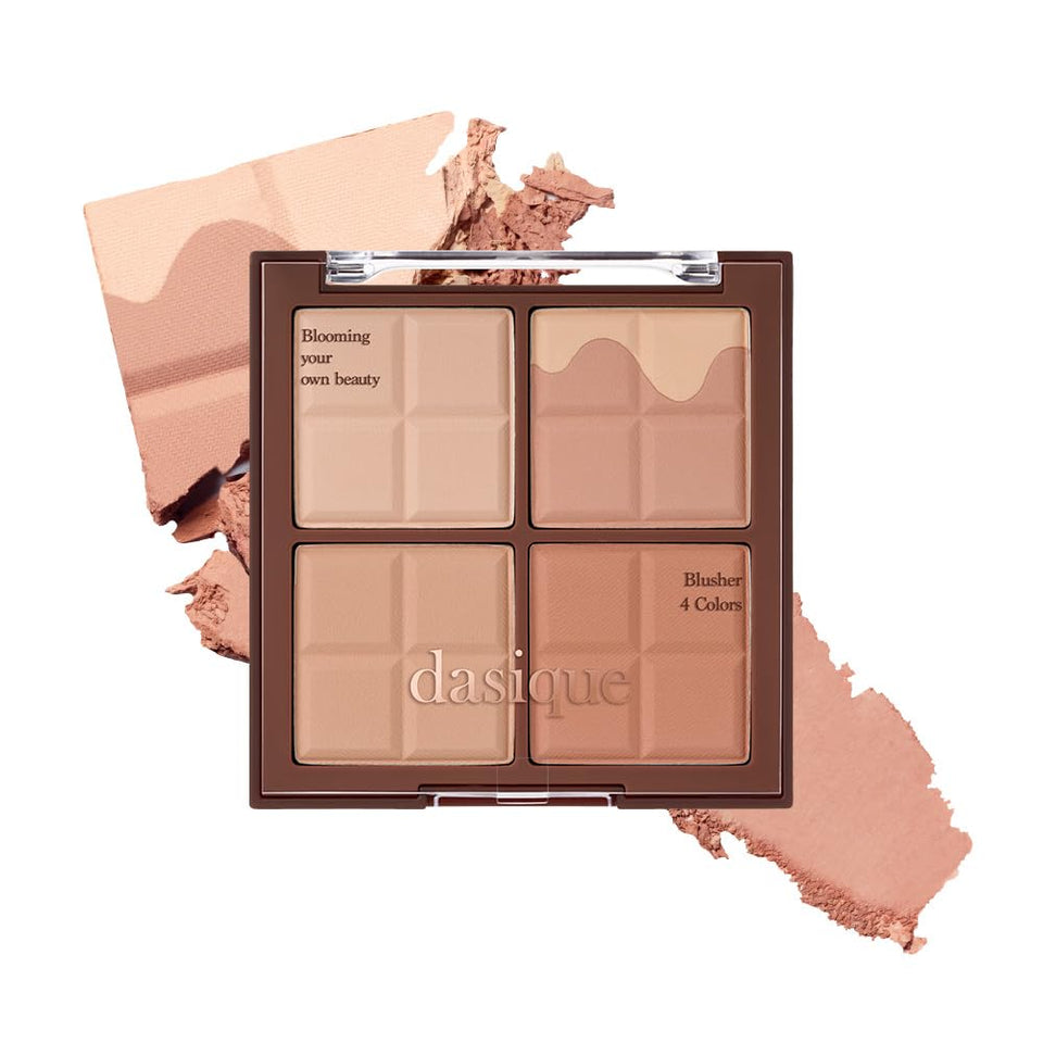 dasique front compact showing four cocoa shades and compact design benefit