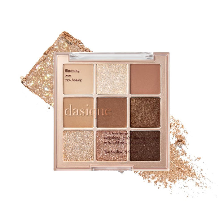 dasique front view of open palette showing nine coordinated brownie shades for versatile looks