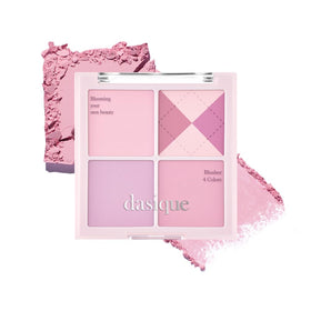 dasique compact front view showing four violet-pink shades and travel-friendly design benefit