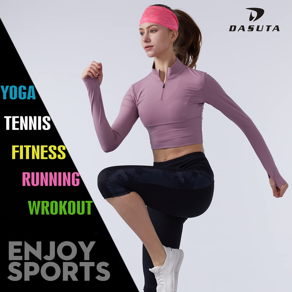 DASUTA headband beside a hand showing scale and compact portability benefit
