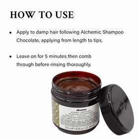 Applying Davines Alchemic Chocolate to damp hair for instant brunette enhancement