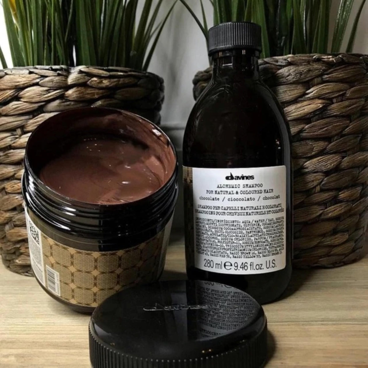 Davines bottle with ingredient visual highlighting quality formulation