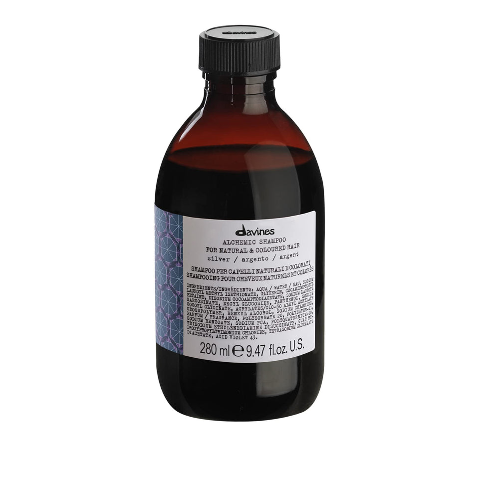 Davines Alchemic Shampoo Silver front bottle showing product and brand benefit