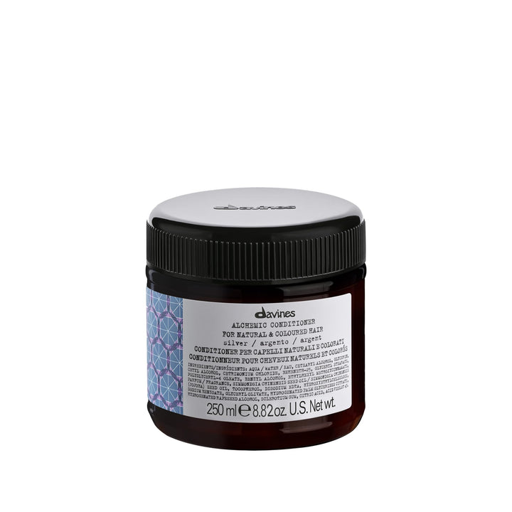 Davines Alchemic Silver front tube showing packaging and purple cream benefit