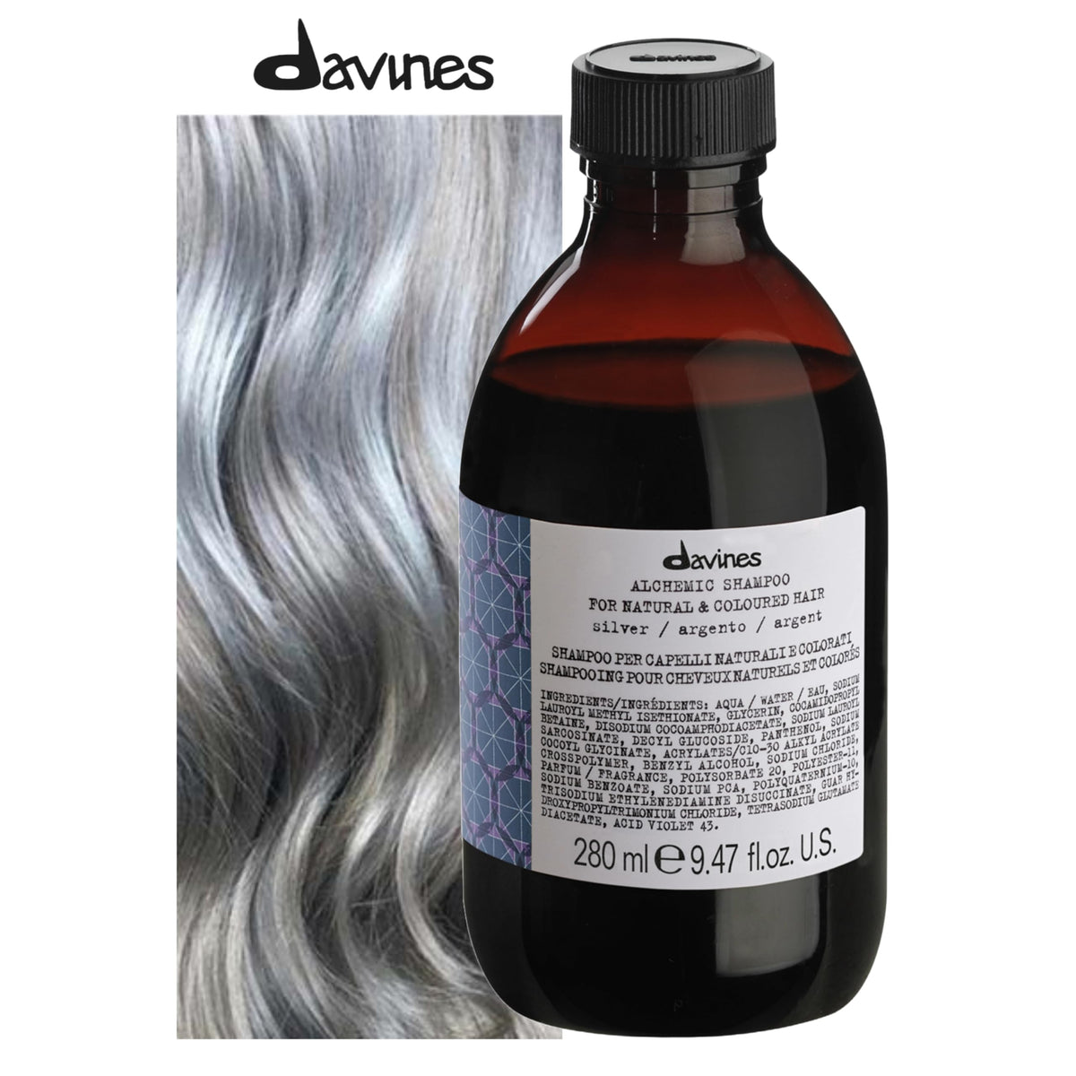 Davines Alchemic Shampoo Silver pouring texture showing pigment-rich formula benefit